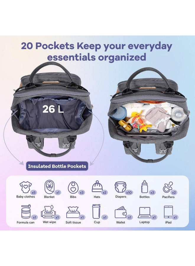روفالينو حقيبة ظهر للحفاضات من روفالينو، حقيبة سفر متعددة الوظائف، حقائب تغيير حفاضات الأطفال، سعة كبيرة، مقاومة للماء، لون رمادي غامق - Image 4