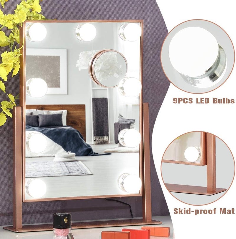 FENCHILIN Hollywood Mirror with Light Lighted Makeup Mirror Vanity Makeup Mirror Smart Touch Control 3 Colors Dimable Light Detachable 10X Magnification 360°Rotation (Rose Gold) - Image 2
