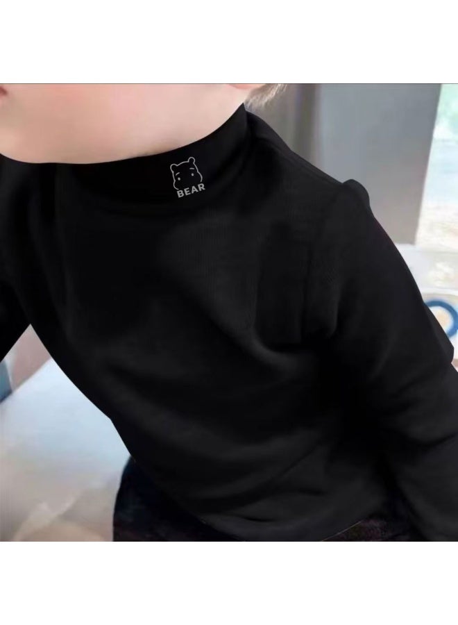 Boys' Autumn And Winter Korean Style Semi High Neck German Velvet Base Shirt, New Style, Handsome And Warm Top For Children, Middle-aged And Big, Boys