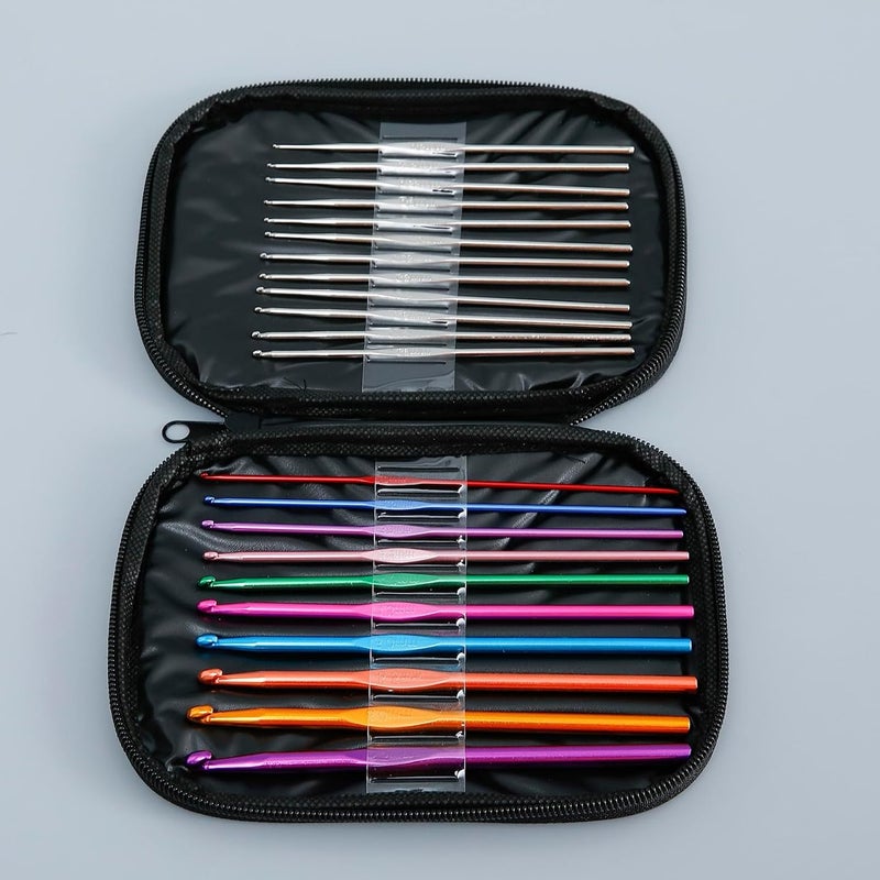 Kuber Industries Crochet Hook Needle Set With CaseErgonomic Sewing Knitting Needle Kit Black - Image 1