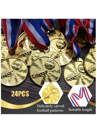 24 Pcs Soccer Medals Gold Award Set with Ribbons, Soccer Medals for Sports Competitions, Celebrations & Party Favors - view 3