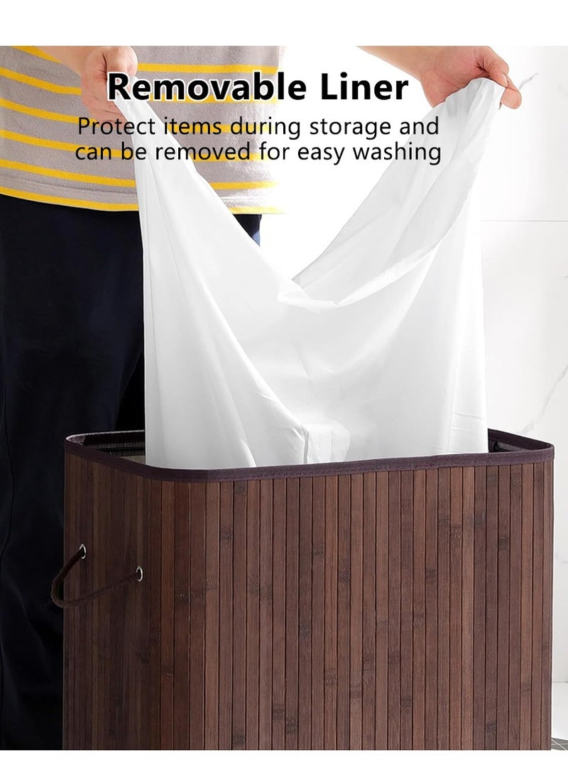 Foldable Laundry Basket, Bamboo Laundry Bag with Handles, Dirty Clothes Basket for Utility Room, Bedroom, Living Room(Brown)  - Image 2