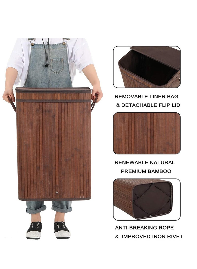 Foldable Laundry Basket, Bamboo Laundry Bag with Handles, Dirty Clothes Basket for Utility Room, Bedroom, Living Room(Brown)  - Image 3