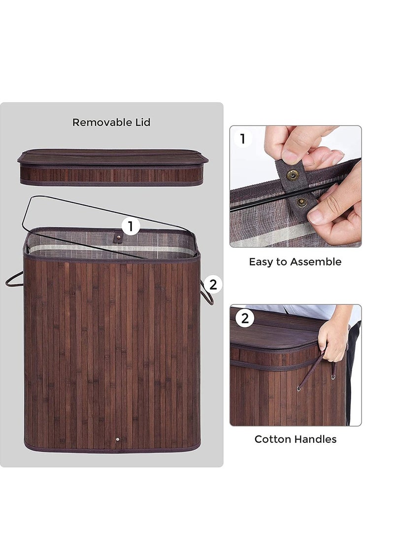 Foldable Laundry Basket, Bamboo Laundry Bag with Handles, Dirty Clothes Basket for Utility Room, Bedroom, Living Room(Brown)  - Image 4