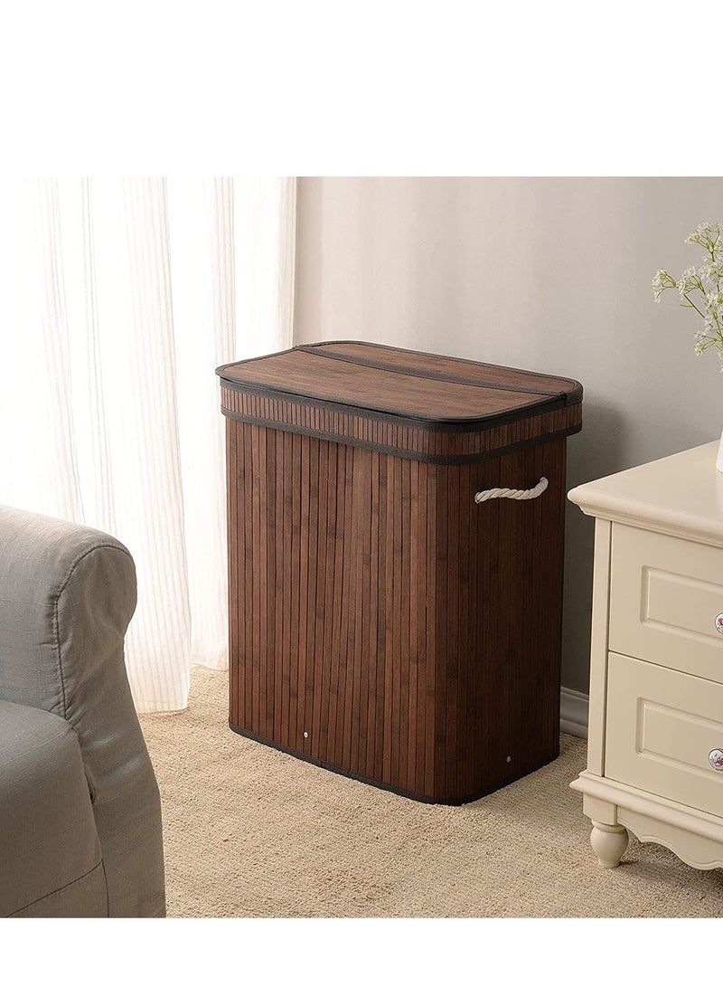 Foldable Laundry Basket, Bamboo Laundry Bag with Handles, Dirty Clothes Basket for Utility Room, Bedroom, Living Room(Brown)  - Image 1