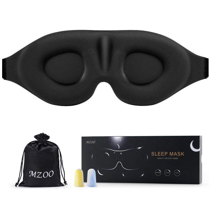 MZOO Luxury Sleep Eye Mask for Side Sleeper Men Women, Zero Eye Pressure 3D Sleeping Mask, Light Blocking Patented Design Night Blindfold, Soft Eye Shade Cover for Travel, Black - Image 1