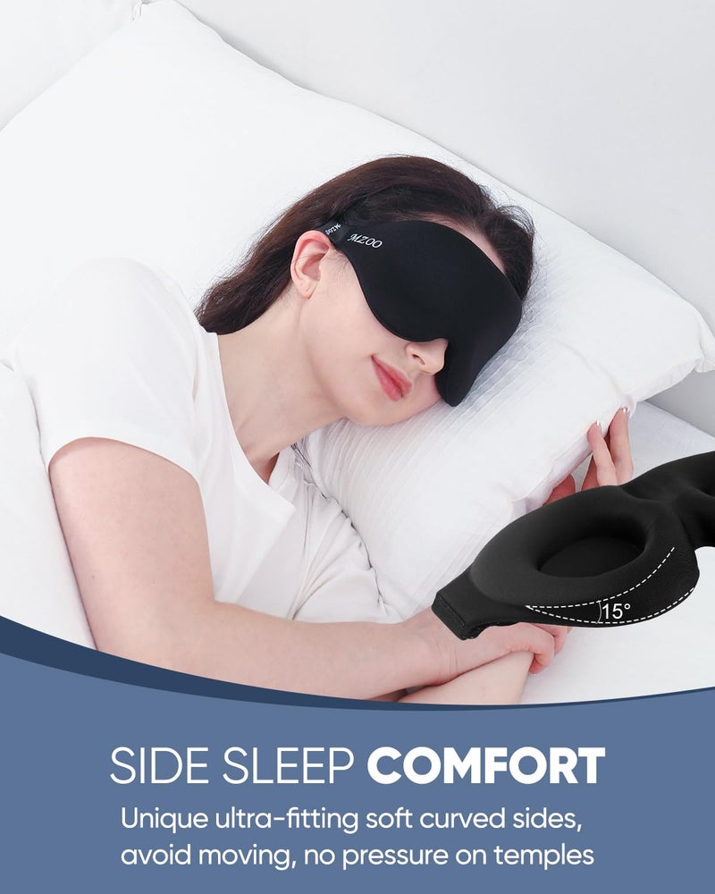 MZOO Luxury Sleep Eye Mask for Side Sleeper Men Women, Zero Eye Pressure 3D Sleeping Mask, Light Blocking Patented Design Night Blindfold, Soft Eye Shade Cover for Travel, Black - Image 3