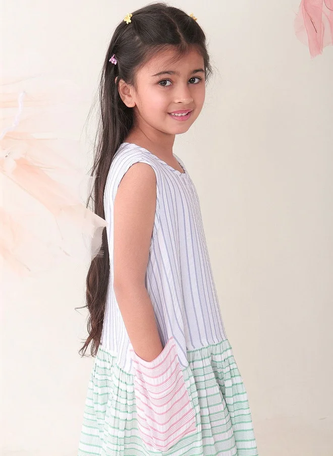 بونكيدز BONKIDS Multicoloured Satin Fit & Flare Dress for Girls