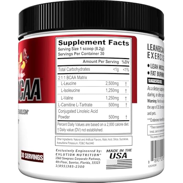 Evlution Stimulant Free Lean BCAA Powder Nutrition BCAAs Amino Acids Powder with CLA Carnitine and 2:1:1 Branched Chain Amino Acids Supports Muscle Recovery Fat Burn and Metabolism - Fruit Punch - Image 2