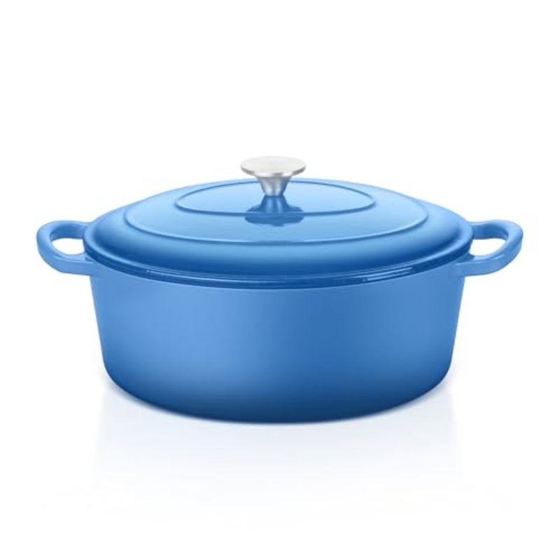 5QT Oval Dutch Oven Pot with Lid, Enameled Cast Iron Dutch Oven with Dual Handles for Sourdough Bread Baking Cooking, Nonstick Enamel Coated Cookware Blue,Oven Safe and Easy Clean - Image 1