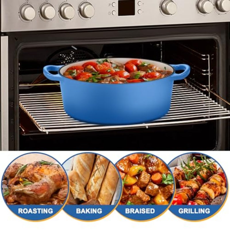 5QT Oval Dutch Oven Pot with Lid, Enameled Cast Iron Dutch Oven with Dual Handles for Sourdough Bread Baking Cooking, Nonstick Enamel Coated Cookware Blue,Oven Safe and Easy Clean - Image 5