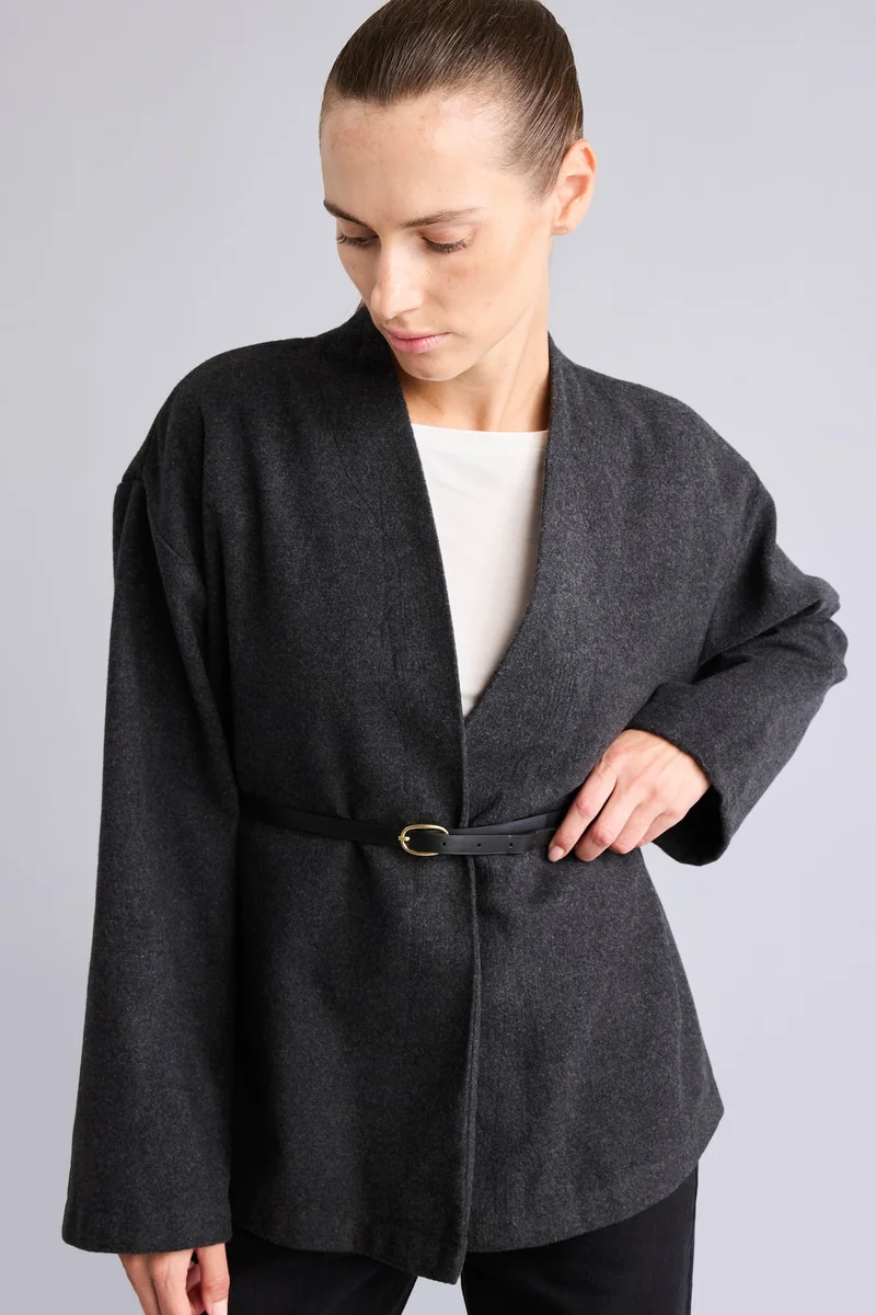 Long Sleeve Dropped Shoulder Belted Jacket