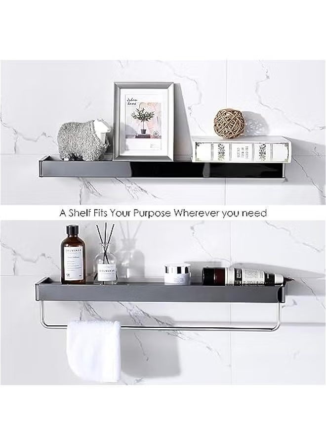 بيوينتي مرآة دائرية مع رف عائم، مرآة دائرية مثبتة على الحائط بإطار معدني أسود، مرآة حائط للمدخل والحمام وطاولة الزينة وغرفة المعيشة، مرآة دائرية سوداء مقاس 40 سم (أسود) - Image 3