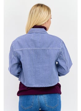 Don't Call Me Jennyfer Women Stripe Denim Jacket, Blue  - Image 3