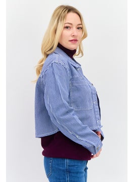 Don't Call Me Jennyfer Women Stripe Denim Jacket, Blue  - Image 2