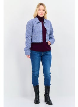 Don't Call Me Jennyfer Women Stripe Denim Jacket, Blue  - Image 4