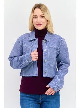 Don't Call Me Jennyfer Women Stripe Denim Jacket, Blue  - Image 1