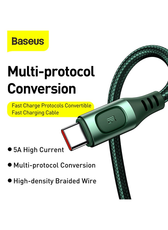 بيسوس كابل شحن وبيانات USB سريع بمنفذ USB A إلى Type C بقوة تيار 5 أمبير من سلسلة فلاش مصنوع من سبيكة الزنك بتصميم مضفر مصنوع من النايلون الممتاز يمكن استخدامه مع أجهزة سامسونج جالاكسي ونينتندو سويتش وهواوي ميت بوك إكس برو وآي باد ميني وغيرها من الأجهزة ويبلغ طوله 2 متر أخضر - Image 3