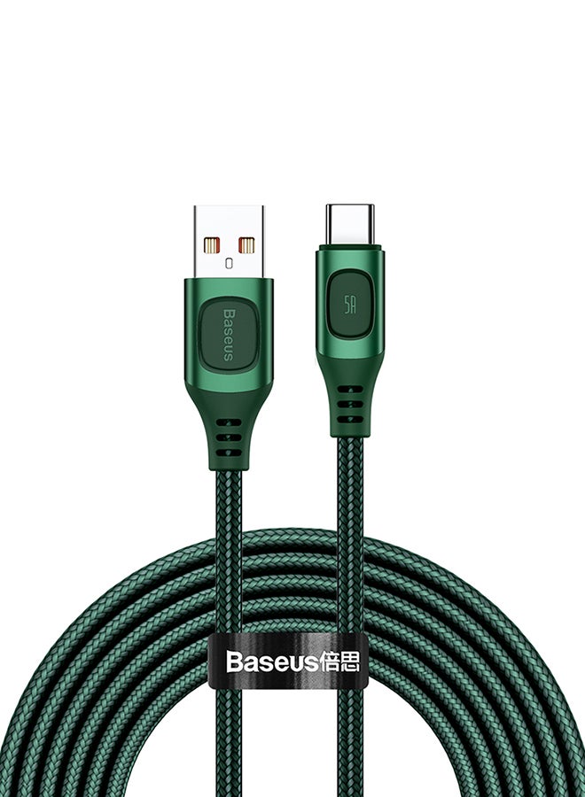 بيسوس كابل شحن وبيانات USB سريع بمنفذ USB A إلى Type C بقوة تيار 5 أمبير من سلسلة فلاش مصنوع من سبيكة الزنك بتصميم مضفر مصنوع من النايلون الممتاز يمكن استخدامه مع أجهزة سامسونج جالاكسي ونينتندو سويتش وهواوي ميت بوك إكس برو وآي باد ميني وغيرها من الأجهزة ويبلغ طوله 2 متر أخضر - Image 1