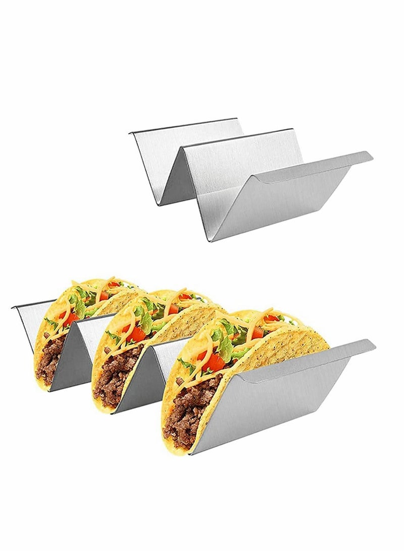 Excefore 2 Packs Taco Holders Set, Stainless Steel Taco Stand Taco Trays, Hold 2 or 3 Hard or Soft Shell Tacos, Oven Dishwasher And Grill Safe, Fill & Serve Tacos with Ease - Image 1