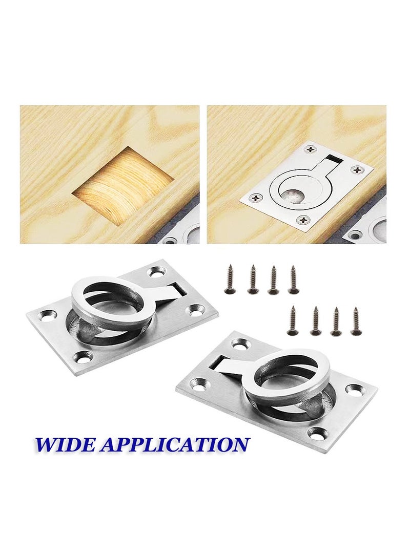 Yakumuz Stainless Steel Flush Pull Ring Handles, Yakumuz 2.4 x 1.7 Inch Boat Hatch Latches, 2 Pcs Solid Flush Lift Boat Ring Hatches Recessed Door Handle for Furniture Drawer Cabinet with 8pcs Mount Screws - Image 3
