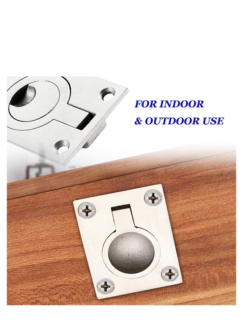 Yakumuz Stainless Steel Flush Pull Ring Handles, Yakumuz 2.4 x 1.7 Inch Boat Hatch Latches, 2 Pcs Solid Flush Lift Boat Ring Hatches Recessed Door Handle for Furniture Drawer Cabinet with 8pcs Mount Screws - Image 4