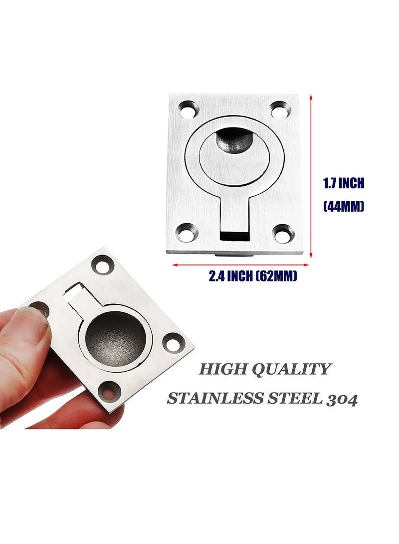 Yakumuz Stainless Steel Flush Pull Ring Handles, Yakumuz 2.4 x 1.7 Inch Boat Hatch Latches, 2 Pcs Solid Flush Lift Boat Ring Hatches Recessed Door Handle for Furniture Drawer Cabinet with 8pcs Mount Screws - Image 2