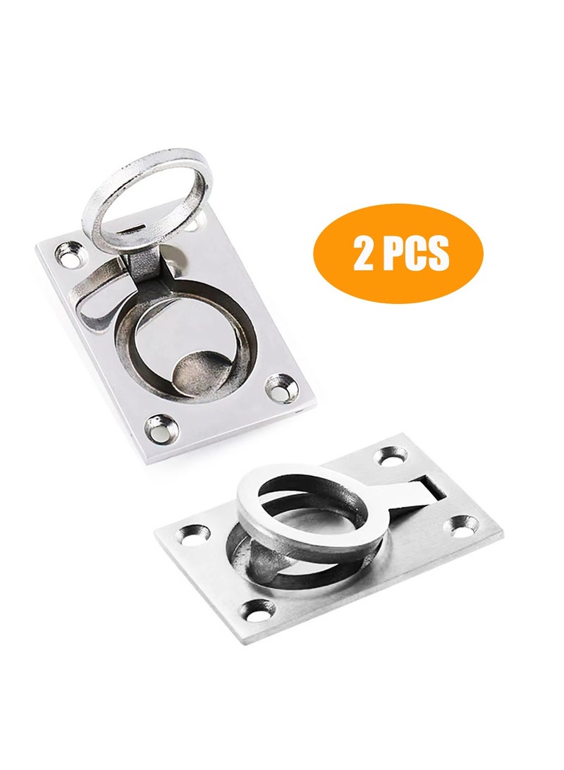 Yakumuz Stainless Steel Flush Pull Ring Handles, Yakumuz 2.4 x 1.7 Inch Boat Hatch Latches, 2 Pcs Solid Flush Lift Boat Ring Hatches Recessed Door Handle for Furniture Drawer Cabinet with 8pcs Mount Screws - Image 5