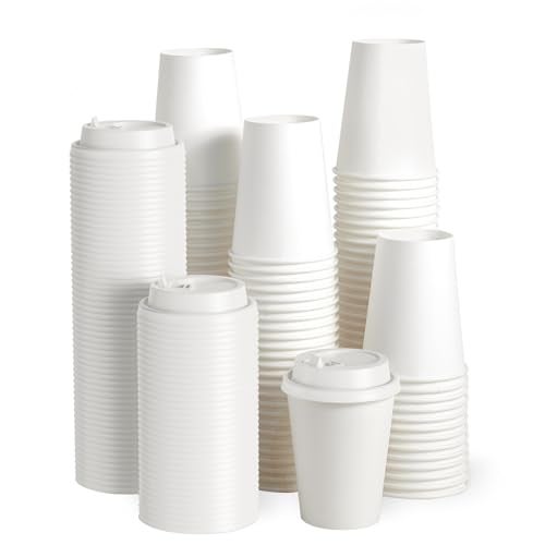 JOLLY PARTY 100 Pack 12 oz Paper Coffee Cups Disposable Paper Coffee Cup with Lids HotCold Beverage Drinking Cup for Water Juice or Tea Suitable for Home Shops and Cafes - Image 1