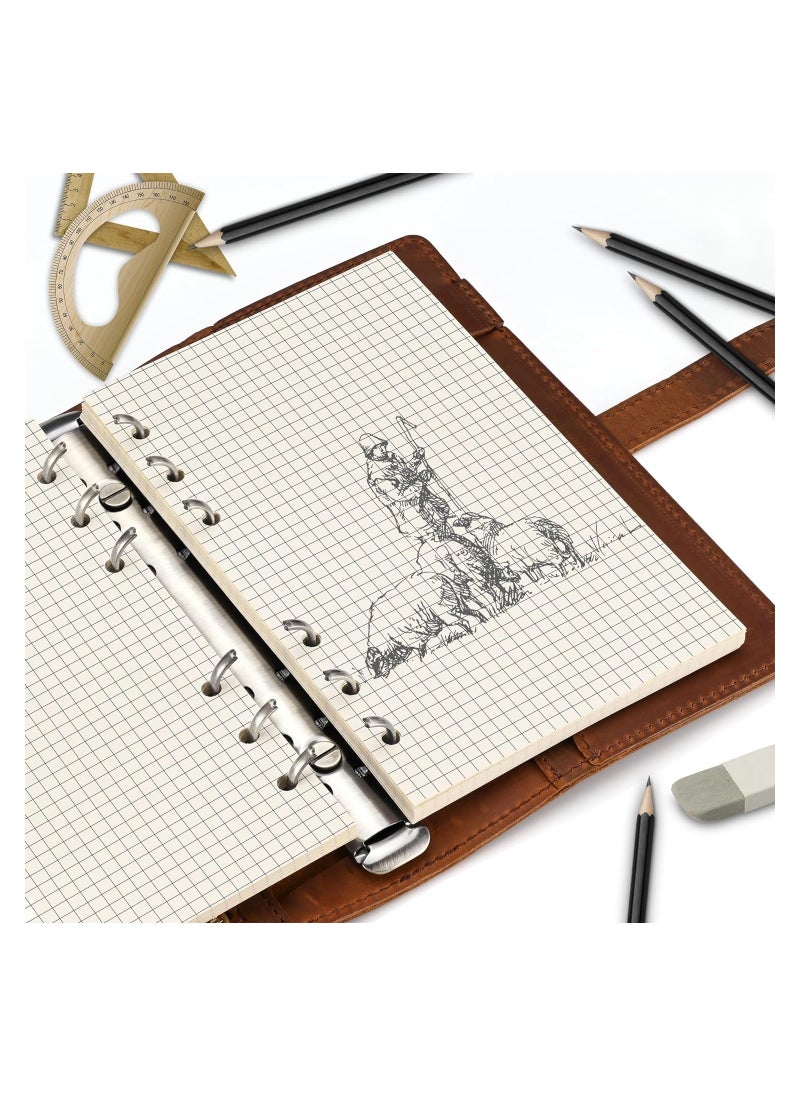 2PCS A6 Grid Refill Paper, A6 Graph Rule Paper/Quad Rule Filler Paper, 6-Hole Punched, Loose-Leaf Paper for 6-Ring Binders, 80 Sheets (160 Pages), 6.69 x 4.13 Inch, Blank  Inserts Paper