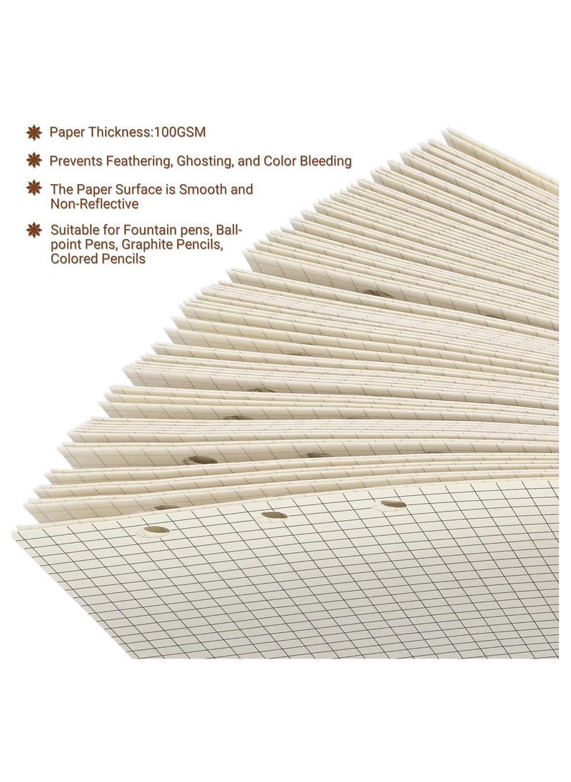 2PCS A6 Grid Refill Paper, A6 Graph Rule Paper/Quad Rule Filler Paper, 6-Hole Punched, Loose-Leaf Paper for 6-Ring Binders, 80 Sheets (160 Pages), 6.69 x 4.13 Inch, Blank  Inserts Paper