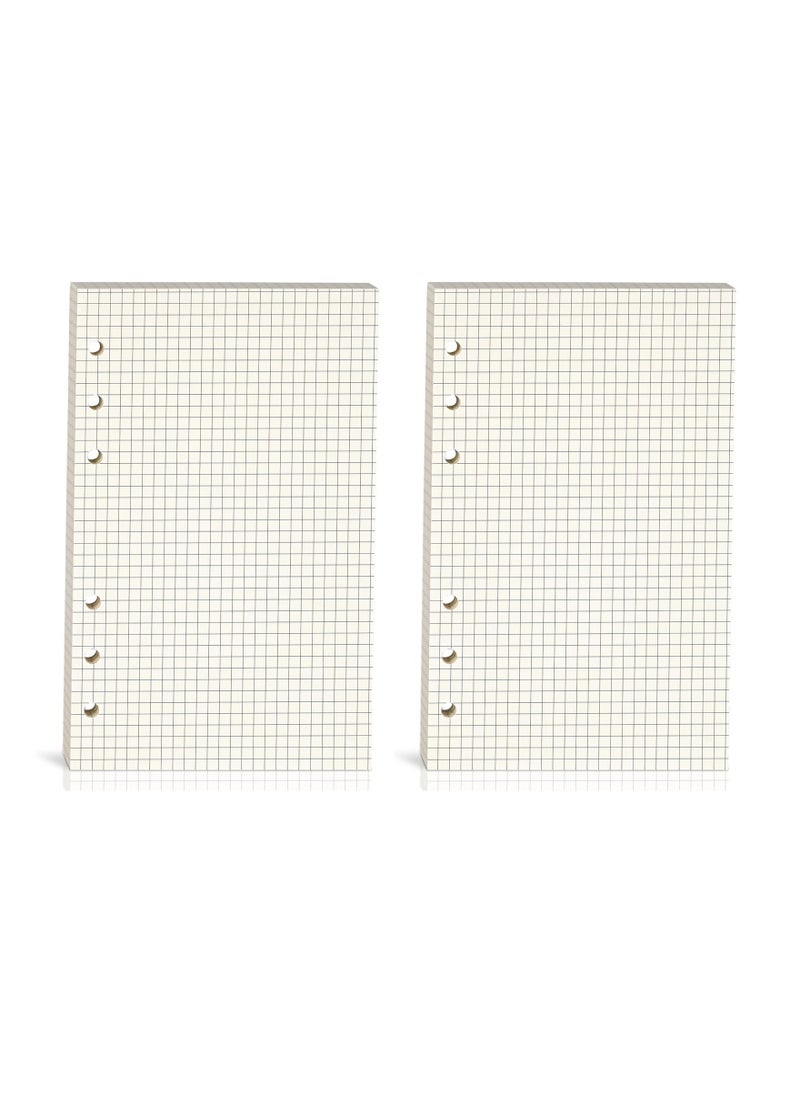 2PCS A6 Grid Refill Paper, A6 Graph Rule Paper/Quad Rule Filler Paper, 6-Hole Punched, Loose-Leaf Paper for 6-Ring Binders, 80 Sheets (160 Pages), 6.69 x 4.13 Inch, Blank  Inserts Paper