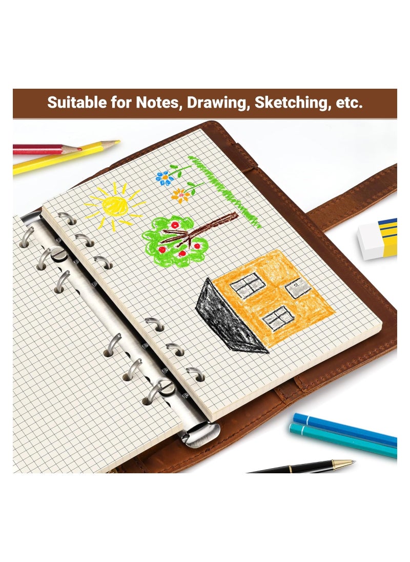 2PCS A6 Grid Refill Paper, A6 Graph Rule Paper/Quad Rule Filler Paper, 6-Hole Punched, Loose-Leaf Paper for 6-Ring Binders, 80 Sheets (160 Pages), 6.69 x 4.13 Inch, Blank  Inserts Paper