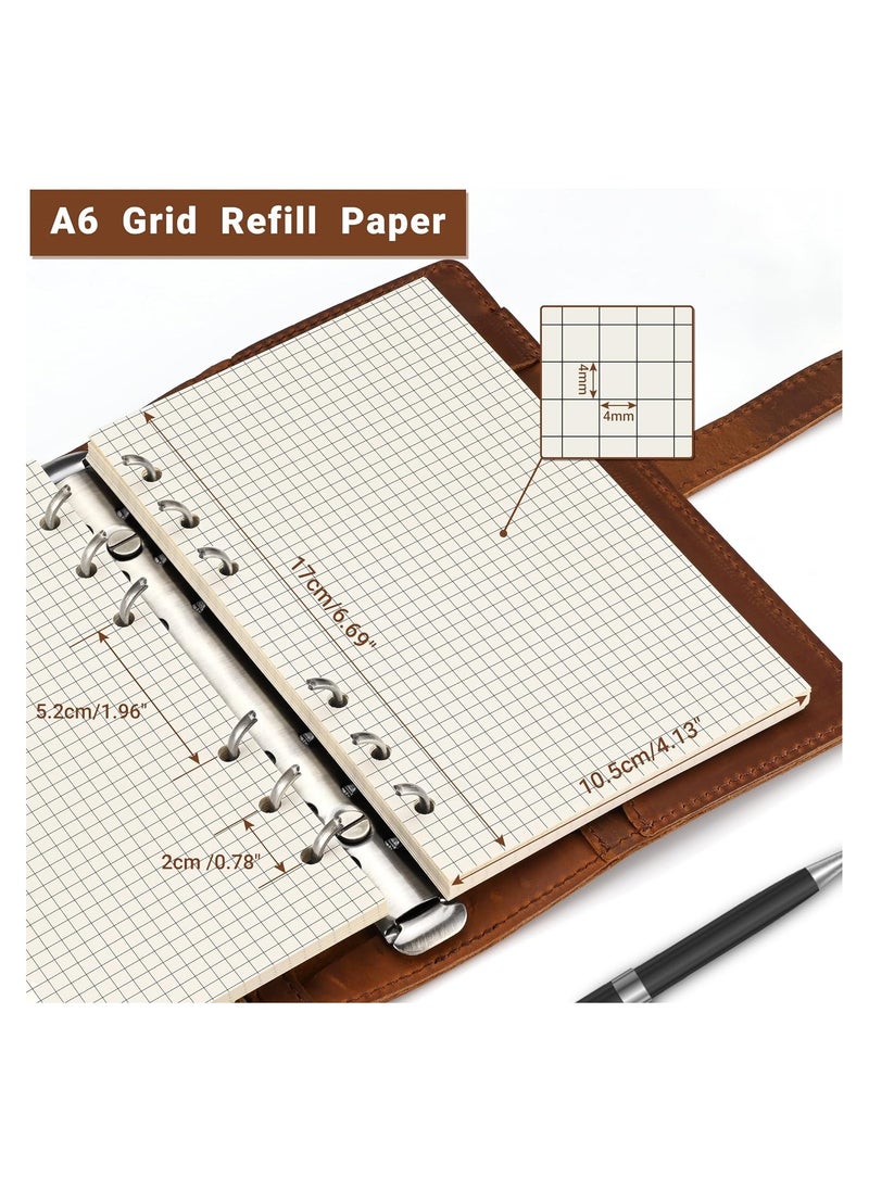 2PCS A6 Grid Refill Paper, A6 Graph Rule Paper/Quad Rule Filler Paper, 6-Hole Punched, Loose-Leaf Paper for 6-Ring Binders, 80 Sheets (160 Pages), 6.69 x 4.13 Inch, Blank  Inserts Paper