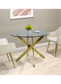 VANITY LIVING VANITY LIVING Dining Table with Glass Tabletop, 100cm Dia Round Dinner Table, Brakfast Kitchen Table with Black Metallic Base Modern Design  - Image 2
