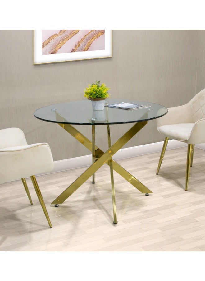 VANITY LIVING VANITY LIVING Dining Table with Glass Tabletop, 100cm Dia Round Dinner Table, Brakfast Kitchen Table with Black Metallic Base Modern Design  - Image 2