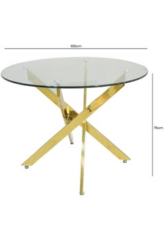 VANITY LIVING VANITY LIVING Dining Table with Glass Tabletop, 100cm Dia Round Dinner Table, Brakfast Kitchen Table with Black Metallic Base Modern Design  - Image 3