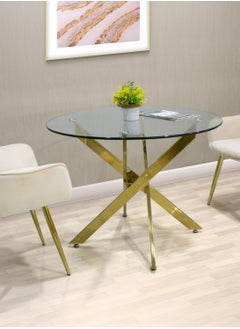 VANITY LIVING VANITY LIVING Dining Table with Glass Tabletop, 100cm Dia Round Dinner Table, Brakfast Kitchen Table with Black Metallic Base Modern Design  - Image 4