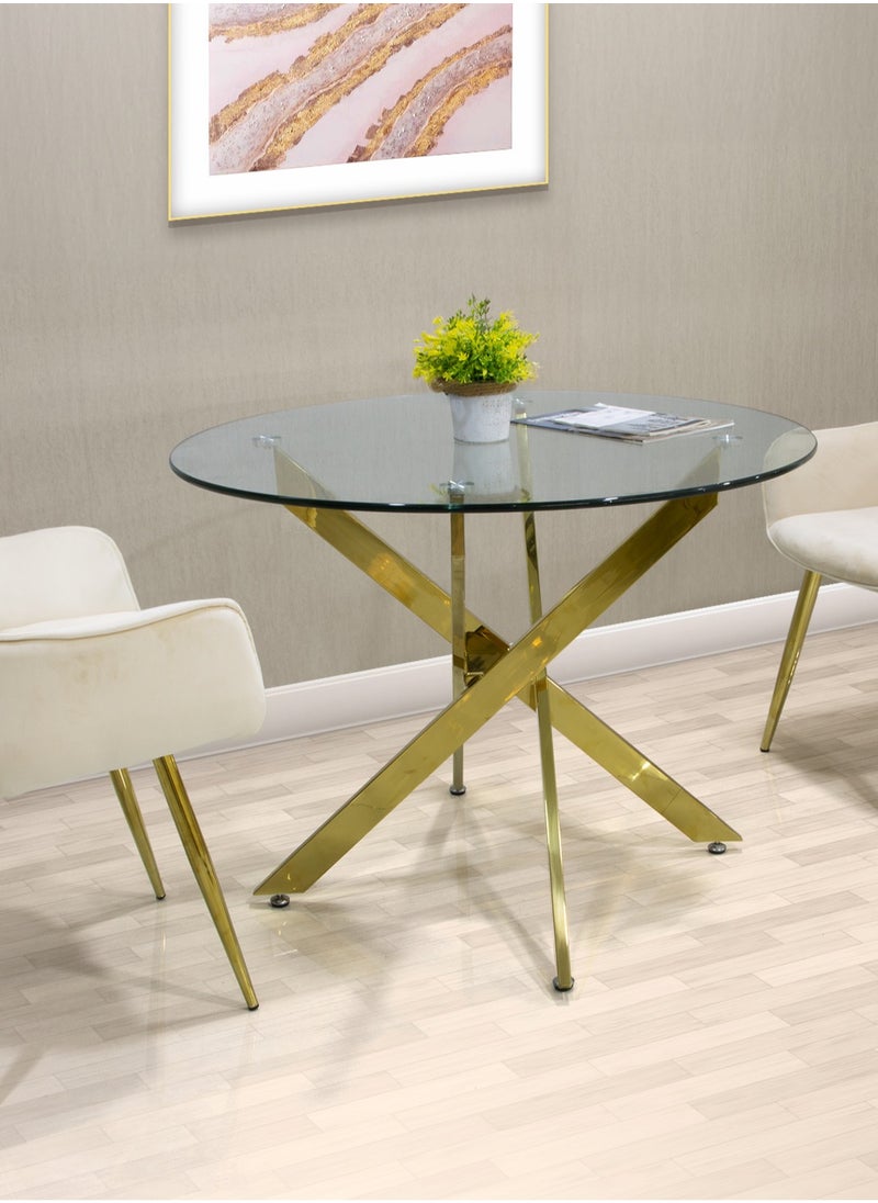 VANITY LIVING VANITY LIVING Dining Table with Glass Tabletop, 100cm Dia Round Dinner Table, Brakfast Kitchen Table with Black Metallic Base Modern Design  - Image 4