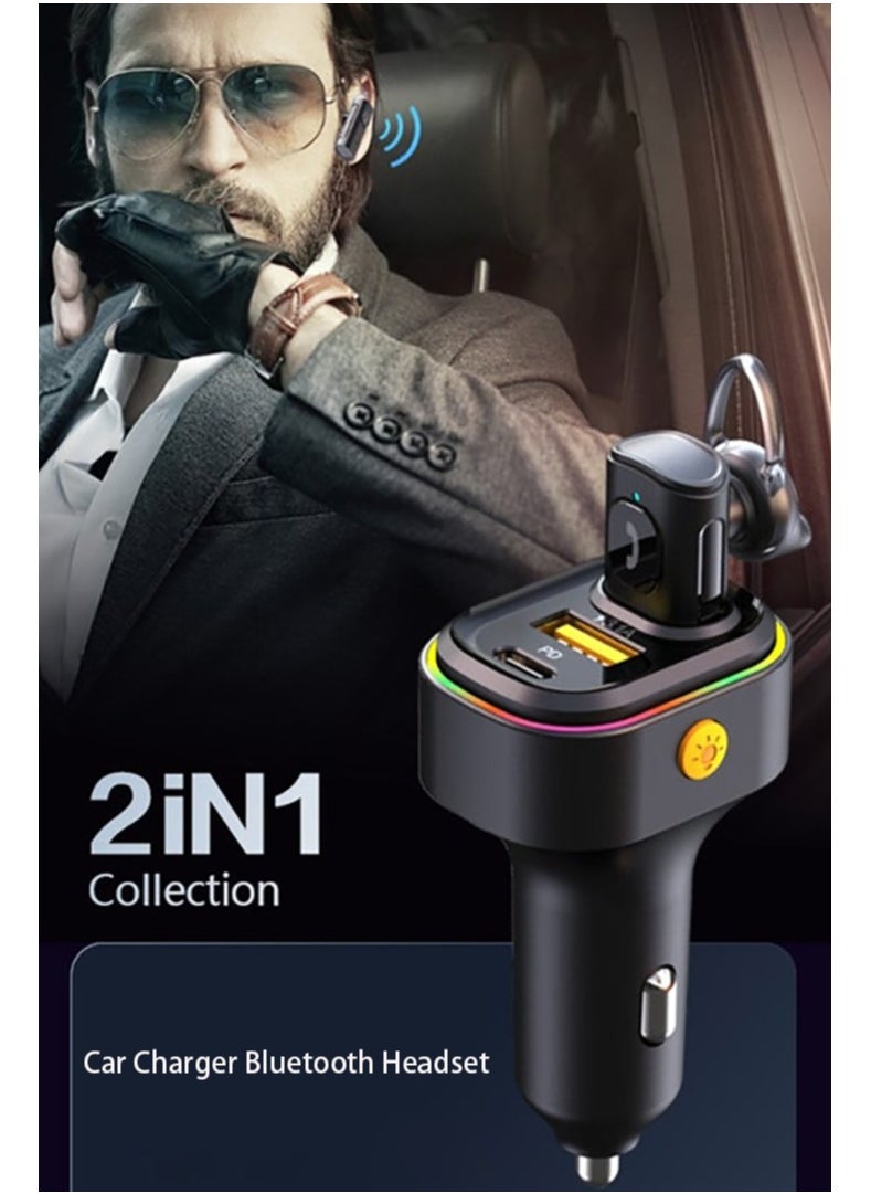 12/24V Car Charger Bluetooth Headset 2 in 1 In-ear Voice Control Wireless Fast Charge Noise Reduction PD Car Charger Fast Car Power Adapter PD for iPhone Type C Car Bluetooth USB Charger Plug with iPhone,Samsung,Galaxy,Huawei,Xiaomi