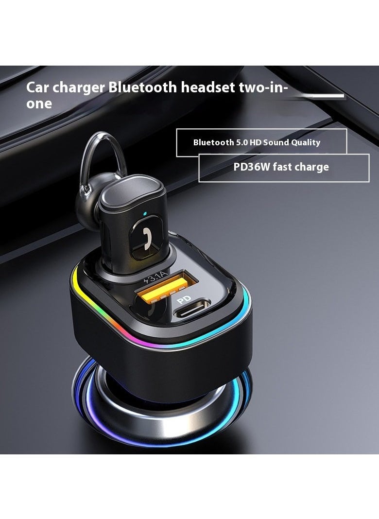 12/24V Car Charger Bluetooth Headset 2 in 1 In-ear Voice Control Wireless Fast Charge Noise Reduction PD Car Charger Fast Car Power Adapter PD for iPhone Type C Car Bluetooth USB Charger Plug with iPhone,Samsung,Galaxy,Huawei,Xiaomi