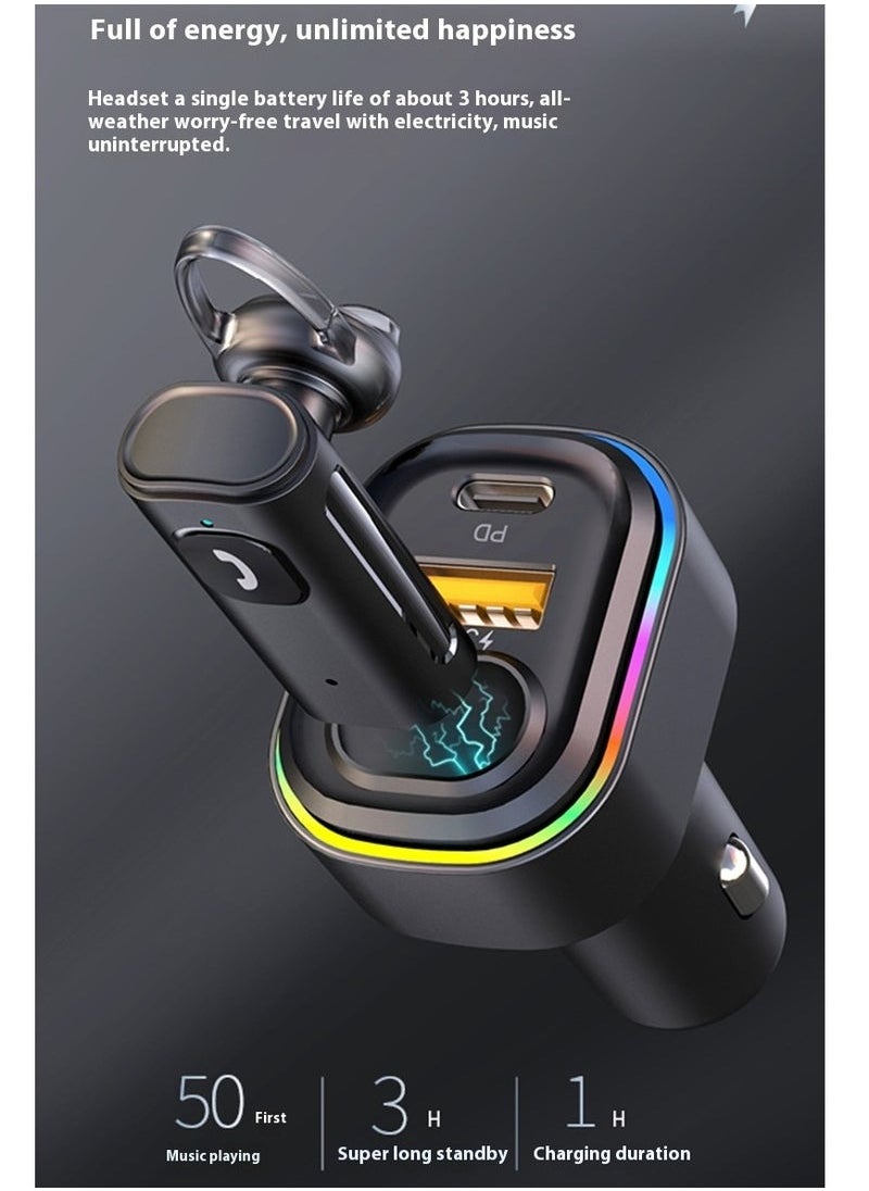 12/24V Car Charger Bluetooth Headset 2 in 1 In-ear Voice Control Wireless Fast Charge Noise Reduction PD Car Charger Fast Car Power Adapter PD for iPhone Type C Car Bluetooth USB Charger Plug with iPhone,Samsung,Galaxy,Huawei,Xiaomi