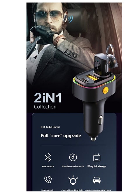 12/24V Car Charger Bluetooth Headset 2 in 1 In-ear Voice Control Wireless Fast Charge Noise Reduction PD Car Charger Fast Car Power Adapter PD for iPhone Type C Car Bluetooth USB Charger Plug with iPhone,Samsung,Galaxy,Huawei,Xiaomi