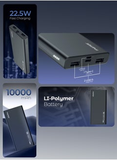 Faster 10000 mAh Power Bank - 22.5W Fast Charging Portable Charger - Laptop Mobile Charger Portable with 2 USB A Ports, 1 USB C Port, 1 Micro USB Port - Battery Pack For Laptop MacBook Dell iPhone Samsung - Compact Design  - Image 3