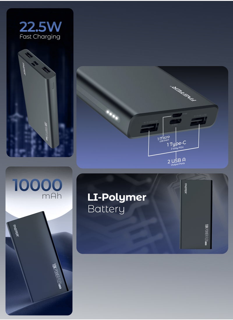 Faster 10000 mAh Power Bank - 22.5W Fast Charging Portable Charger - Laptop Mobile Charger Portable with 2 USB A Ports, 1 USB C Port, 1 Micro USB Port - Battery Pack For Laptop MacBook Dell iPhone Samsung - Compact Design  - Image 3