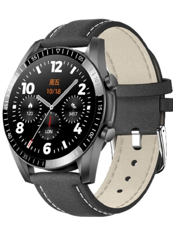 AROAQ S36 Pro Smart Watch with Bluetooth HD Calling, 1.28 Inch Display, Fitness & Sports Tracking, IP67 Waterproof – Leather Strap , Black - Image 1