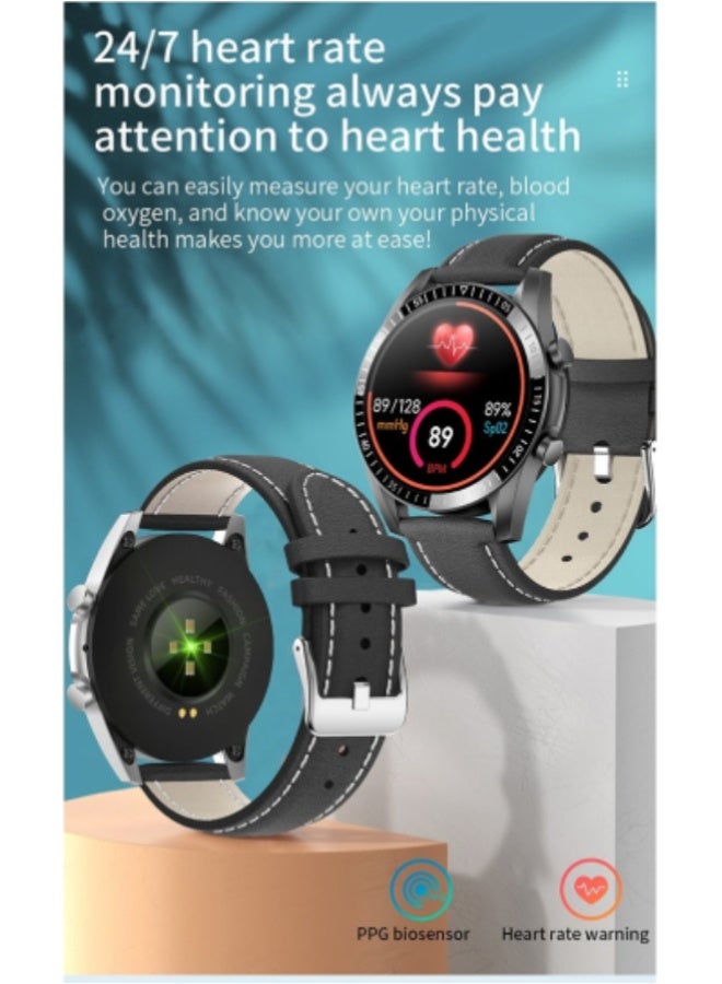 AROAQ S36 Pro Smart Watch with Bluetooth HD Calling, 1.28 Inch Display, Fitness & Sports Tracking, IP67 Waterproof – Leather Strap , Black - Image 4