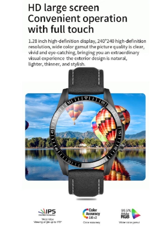 AROAQ S36 Pro Smart Watch with Bluetooth HD Calling, 1.28 Inch Display, Fitness & Sports Tracking, IP67 Waterproof – Leather Strap , Black - Image 2