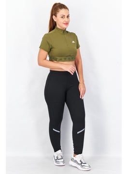 Adidas Women Sportswear Fit Short Sleeve Brand Logo Training Crop Top, Olive Combo  - Image 4