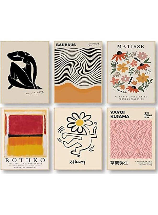 Matisse Wall Art Prints Set of 6, Abstract Matisse Wall Art Exhibition Posters Black Beige Yellow Women Body Line Art Flower Market Art Prints, Living Room Wall Decor（8x10inch, Unframed - Image 1